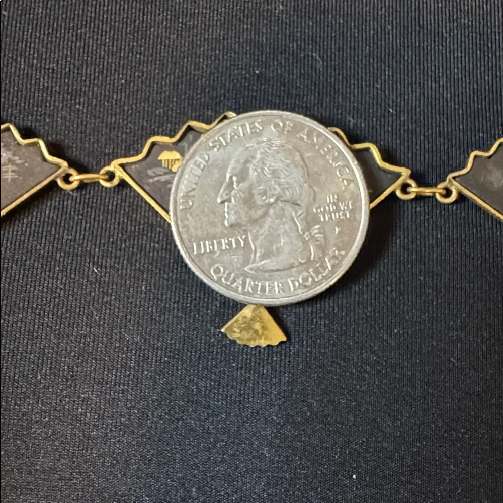 Japanese Amita Damascene fan shaped necklace,